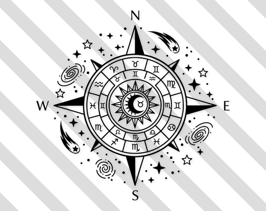 Compass Design: Black-and-white Svg Png Dxf Illustration - Etsy
