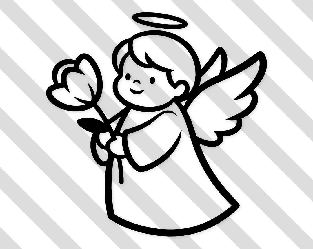Angel With Flower Digital Art: Svg Png Dxf Minimalist Line Art - Etsy