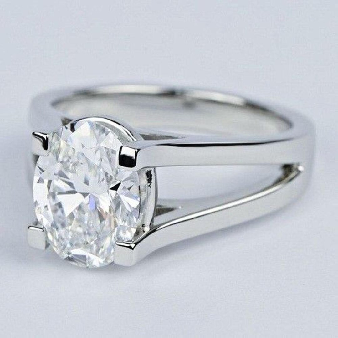 Diamond Moissanite Oval Cut Solitaire Engagement Ring Split Shank 925 ...