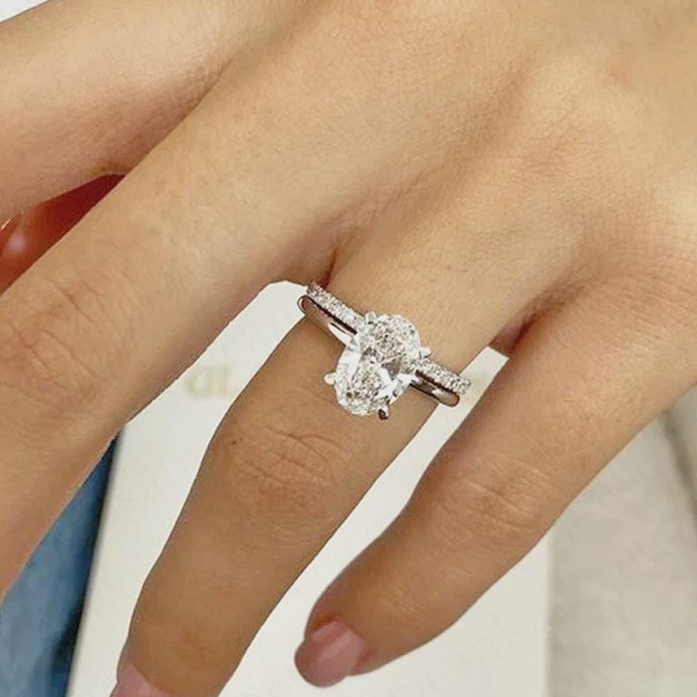 2.19ct. Oval Cut Moissanite Engagement Bridal Ring Set 14K White Gold ...