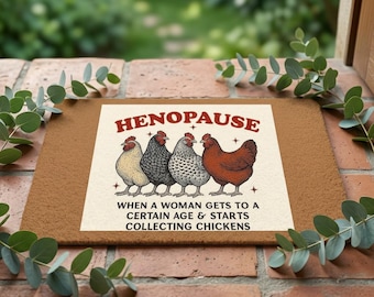 Henopause chicken illustration Polyester Doormat | funny hen graphic, farmhouse welcome mat