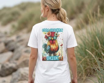 Colorful Chicken Illustration Tee | Farm Animal Country Charm Shirt