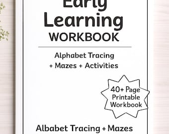 Cuaderno de ejercicios de trazado del alfabeto A-Z en blanco y negro / 36 páginas en PDF imprimible / Práctica de escritura a mano para preescolar y jardín de infantes