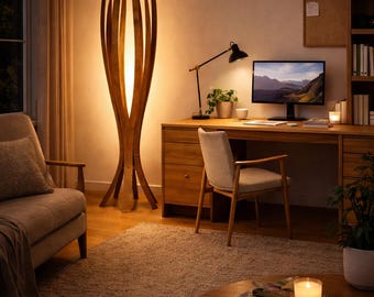 Luminária de chão de madeira em estilo escandinavo | Luminária de chão decorativa | Decoração para casa e escritório - luminária de chão de madeira, luminária de chão moderna, luminária de chão com tripé