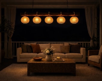 Lustre estilo boho, lustre rústico de madeira feito à mão, luminária de madeira, iluminação para casa de campo e cozinha.