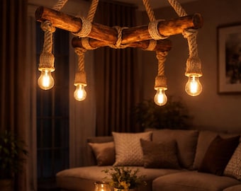 Luminária rústica de madeira, luminária de teto exclusiva para sala de jantar, lustre de madeira com borda natural em estilo casa de campo.
