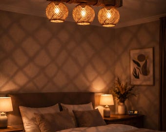 Luminária rústica de madeira de oliveira, luminária de teto exclusiva para sala de jantar, lustre de madeira com borda natural em estilo casa de campo.