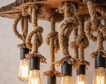 Rustic Olive Wood Lighting Fixture, Unique Ceiling Lamp for Dining Room, Farmhouse Style Wooden Natural Edge Chandelier,