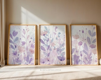 Pastel Floral Wall Art Set | Soft Lavender & Pink Prints (Digital Download)