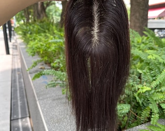 Silk Base Human Hair Topper 4.5x13cm | Invisible Scalp Hairpiece for Thinning Partline | Realistic Parting Crown Extension 10"