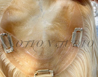 100% Human Hair Topper 5.5x6" Double Loop Mono Base - Blonde  #613 Swiss Lace