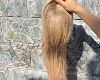 Brown Blonde Balayage Human Hair Toppers Clips for Bald Hair Loss Thinning Alopecia