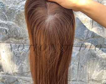 16" 5.5*6.5" Wavy Silk Base European Human Hair Topper Brown Kosher Hair Toupee