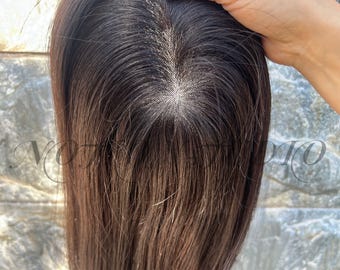 16” thin skin PU base hair women topper 5.5*6.5" realistic scalp free parting