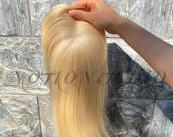 HUMAN HAIR clip on topper/ hair system 16 inch platinum blonde #613