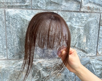 Dark Brown Remy Human Hair Bang Topper 4*6 cm | Ultra-Thin Lace, 2-Clip In