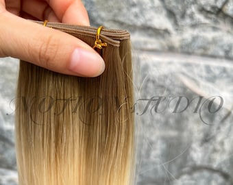 Extensiones de cabello humano Remy ombré, 100 % humano, rubio, con raíces y atado a mano, 50 g