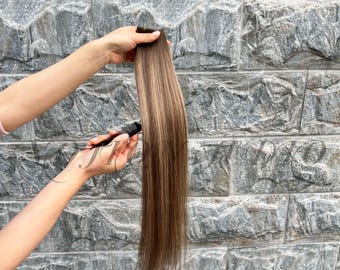 Extensiones de cabello humano con trama cosida de 20 pulgadas, rubio, castaño y balayage, 50 g