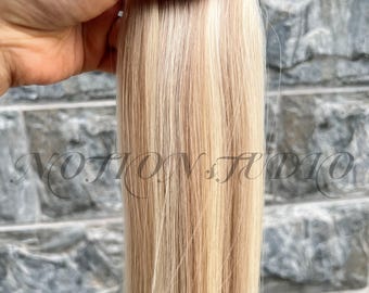 Genius Wefts Highlighted Hair Extensions Light Brown Mixed With Ash Platinum Blonde