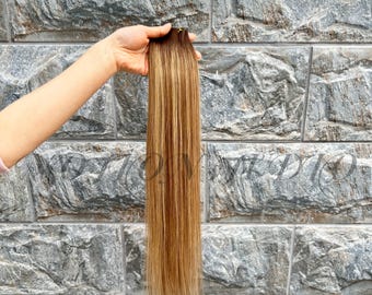 Extensiones de cabello Remy europeo con degradado dorado/tramas atadas a mano