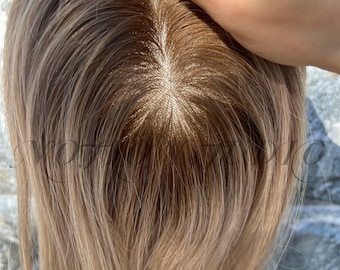 100% Virgin Human Hair Topper | Ashy Blonde with Low lights Balayage