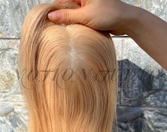 Custom Human Hair Topper: Dark Auburn Brown Wiglet for Thinning Hair #18 16"