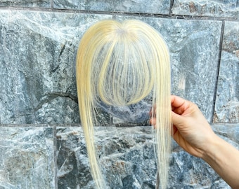 Ultra-Short Air Bangs Topper 4*6cm Light Blonde Full Mono Hair Toppers