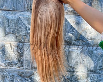 Platinum /Silver Brown Blonde 100% Human hair topper/Remy hair 5.5*6" 16"