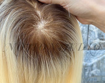 Ash Ombre Blonde Remy Human Hair 5.5*6"Topper: Mono Base, Free Part