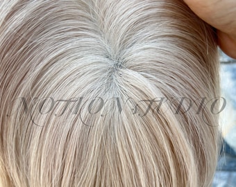 Ash Brown Blonde Hair Topper 5.5x6" Fine Mono Base Free Parting 130% Hair Loss