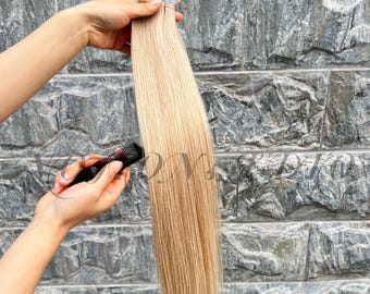 Genius Hair Weft Light blonde ombre dark roots Straight Hair Colour Mixed#6/60-1001
