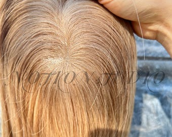 Stock Blonde Remy Human Hair Toppers 5.5x6” Fine Mono Base Clip-In Crown topper