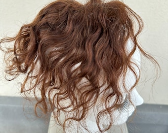 invisible Lace 10x10cm Free part Virgin Hair Topper Wavy Curly Brown 15cm length