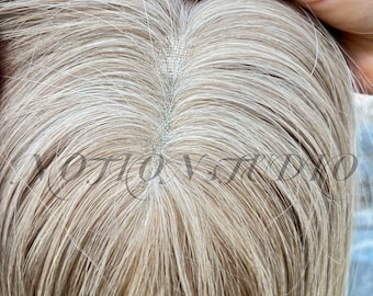 100% Human Hair Topper 5.5x6"  Swiss Lace 16inch  Ombre #9/613 Mix Color