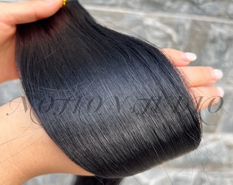 Extensiones de cabello humano 100% Remy, color natural, negro, trama atada a mano.