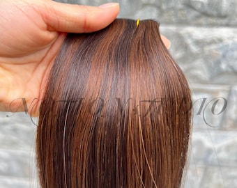 Extensiones de cabello ruso Genius Weft de 20 pulgadas, piano n.° 1b/2, negro azabache/marrón