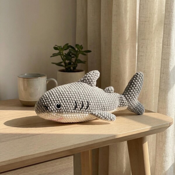 Handmade Crochet Shark Plush Toy, Amigurumi Sea Animal Gift, Nursery Kids Room Decor