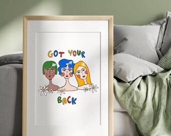 Feministyczny plakat ścienny, cyfrowy plakat z kobietami, nowoczesna minimalistyczna sztuka do druku, współczesny wystrój domu
