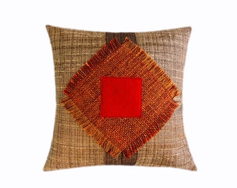 Decorative pillow case, Orange, Beige, Brown, Red color fabrics, Throw pillow case, fits 18" x 18" insert, Cushion case, Toss case