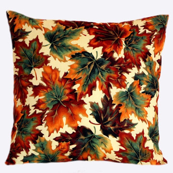 Designer fabric cotton Throw pillow cover with multicolored leaf patterns, fits 18"x18" inserts, Toss pillow case, Cushion case