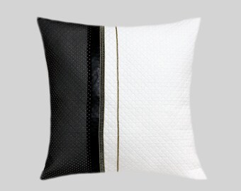 Decorative Pillow Case, Black-White Throw pillow case with gold-black decortion, fits 18"x18" insert, Toss pillow case.