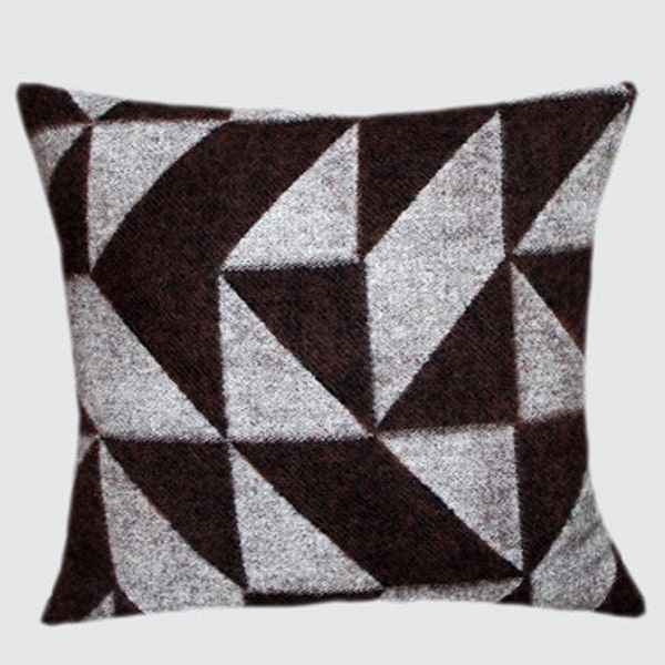 Real Pure Grey-Brown Wool Throw pillow cover with geometric patterns, fits 18"x 18" insert, Toss pillow case, Cushion case.