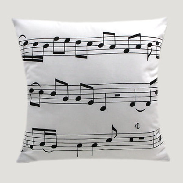 Taie d'oreiller décoratif, tissu à motifs blanc coton Musical notes Throw taie d'oreiller, s'inscrit 18 « x 18 » insert, taie d'oreiller Toss, cas de coussin.