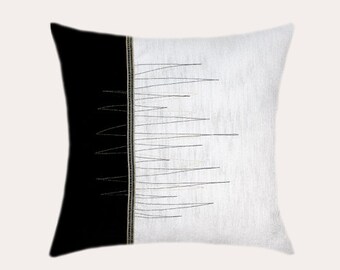 Decorative Pillow Case, Black-White Throw pillow case with gold-black accent, fits 18"x18" insert, Toss pillow case.