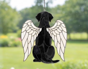 Black Labrador Memorial Suncatcher, Angel Wing Dog Window Hanging, Pet Remembrance Decor
