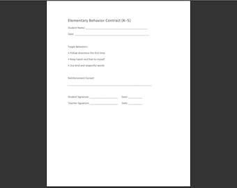 Paquete de contrato de comportamiento editable / Gestión de aulas K-12 (PDF)