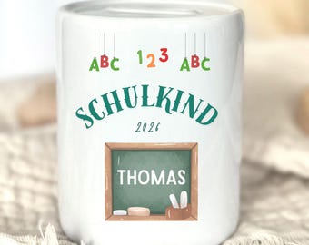 Personalized piggy bank with name, schoolchild, first day of school, first day of school gifts, back to school gifts, gift for starting school, money box