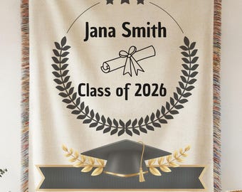 Personalized University Campus Blanket, Custom High School College Features Fleece Throw, Graduation 2026 Gift, Custom Class of 2026 Gift