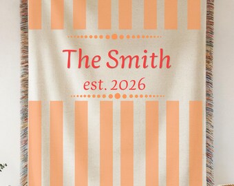 Personalized Family Name Woven Blanket, Custom Throw With Last Name and Est Year, Wedding Gift For Couple, Cotton Anniversary Gift, Must