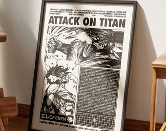 Attack on Titan Poster V7, AOT Print, Anime Poster, Manga Art Print, Vintage Minimalist Anime Wall Art, Shingeki No Kyojin, Eren Yeager